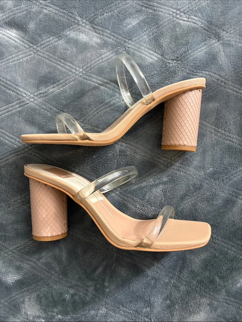 Dolce Vita Nude Block Heel Sandals with Clear Straps